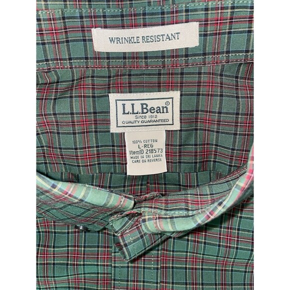 L.L. Bean Shirt Button Down Plaid  Wrinkle Resistant Size Large Green Red - Picture 3 of 5